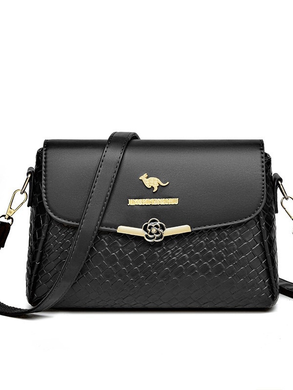 Geantă mică de umăr din PU, formă pătrată, stil urban, închidere cu capac, căptușeală din poliester, buzunare interioare cu fermoar și pentru telefon, o singură curea