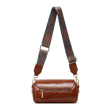 Κυλινδρική crossbody τσάντα για κινητό, PU υλικό, μαγνητικό κλείσιμο, εσωτερικές θήκες: φερμουάρ, θήκη για κινητό και επιπλέον θήκη με φερμουάρ