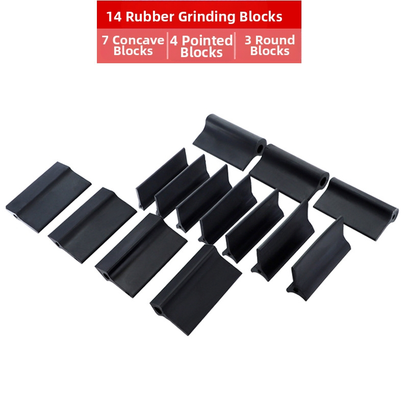 14-частен комплект гумени шлайф-блокове за дървообработване — включва държач за шкурка и полиращи подложки; за полиране на автомобили, дърво и стени, използва се с шкурка