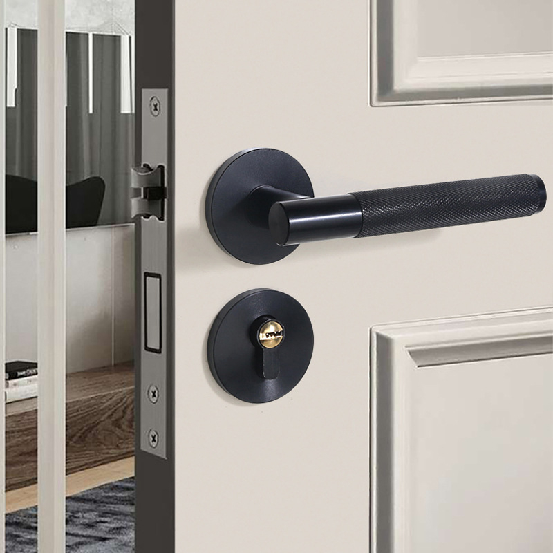 Unutarnja ručica vrata s mehanizmom zaključavanja za drvena vrata, model F01-A05, materijal aluminijev oksid, moderan minimalistički stil, mogućnost prilagodbe