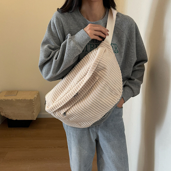 Τσάντα crossbody - Corduroy ύφασμα, street trend στυλ, φερμουάρ, εσωτερική θήκη για κινητό