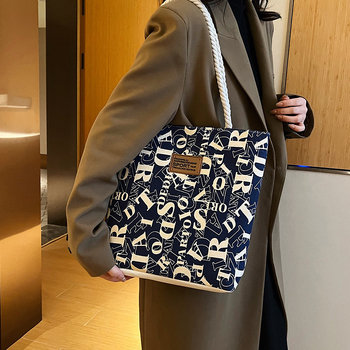 Τσάντα από καμβά, street style, tote με φερμουάρ, επένδυση πολυεστέρα, θήκη κινητής, διπλοί ιμάντες