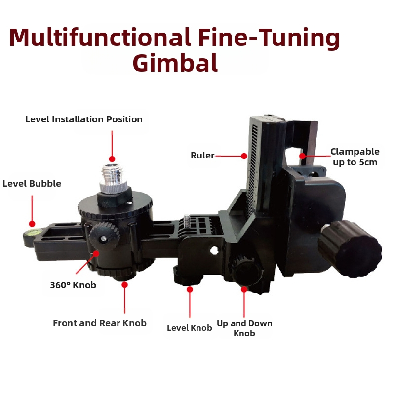Многофункционален пан-tilt нивелир с лазерен принцип, телескопична тръба, инфрачервена база и 360° въртяща скоба за повдигане