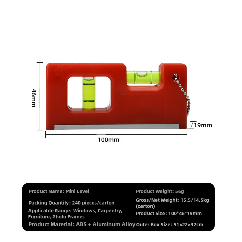 Магнитен мини нивелир с висяща верига и балонче за нивелиране за домашна поддръжка (Магнитен; Висяща верига; Балонче)