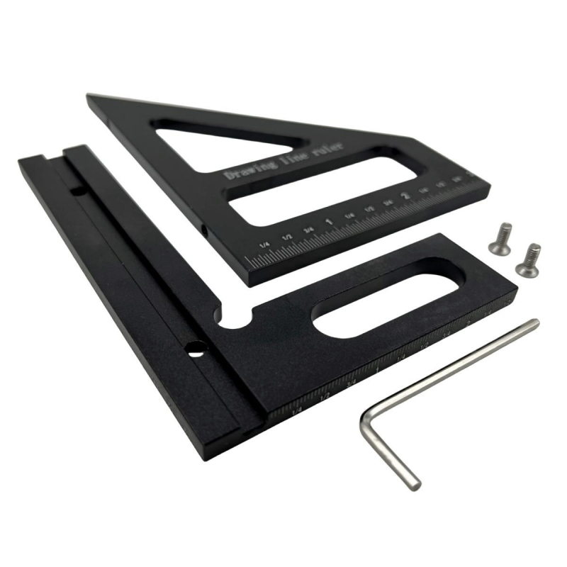 Алуминиево триъгълно правило с 45°/90°, чертожна линейка с мащаб, многофункционален дърводелски инструмент