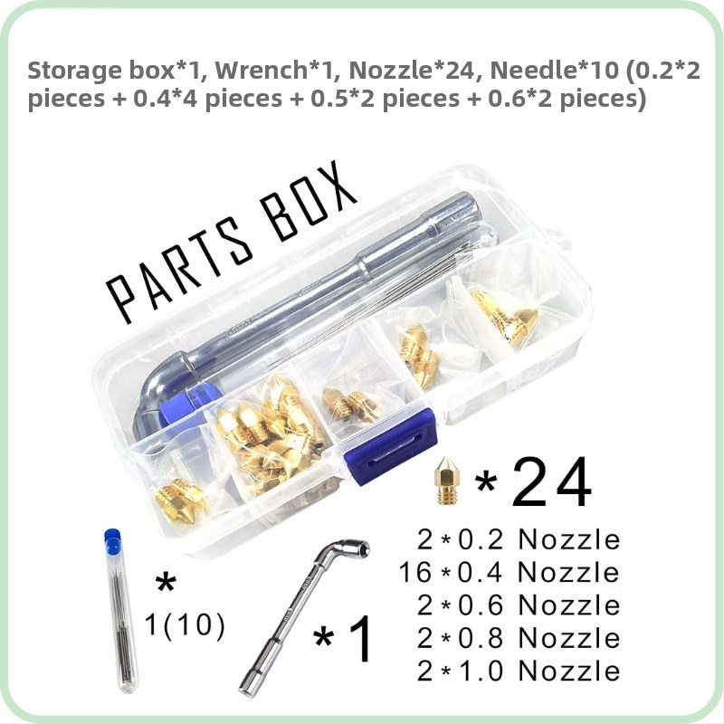 24 броя MK8 латунова дюза комплект с почистващи игли, гаечен ключ и кутия за съхранение за 3D принтери