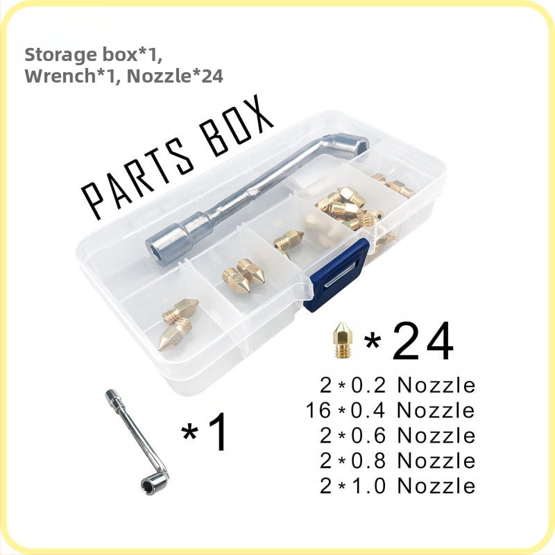 24 броя MK8 латунова дюза комплект с почистващи игли, гаечен ключ и кутия за съхранение за 3D принтери