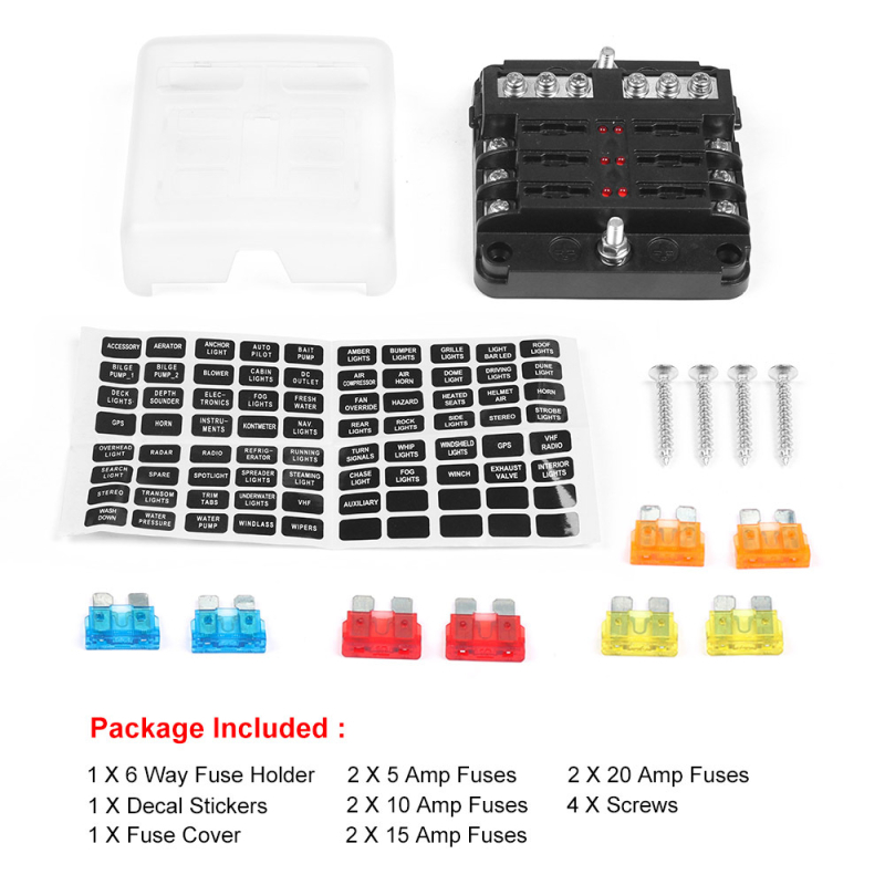 Dyno Racing BX102272 6/12-πορών θήκη ασφαλειών με αρνητικό πόλο και LED ένδειξη, για αυτοκίνητα, γιοτ και τροποποιημένα RV