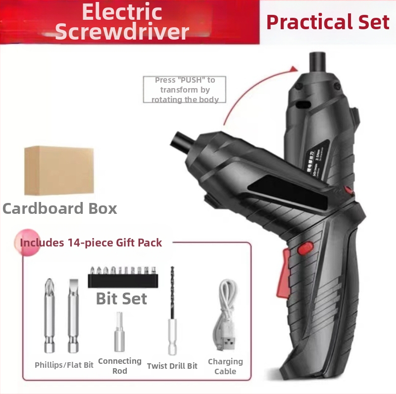 Многофункционална преносима електрическа отвертка и компактна бормашина, зареждаща се, 46 части комплект, хром-ванадиева стомана, за завиване на винтове вкъщи