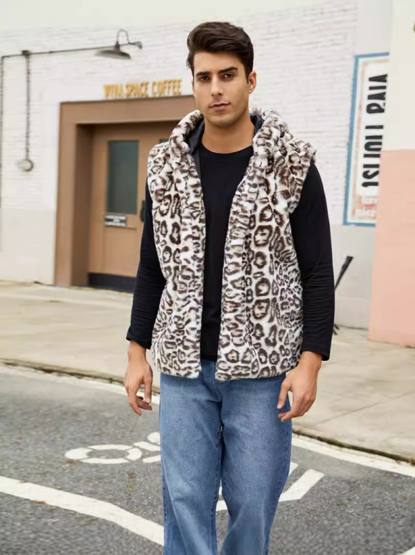 Moteriška striukė su gobtuvu iš dirbtinės kailio, be rankovių (Rudenis 2024, moteris, gobtuvas, be rankovių, dirbtinė kailio)