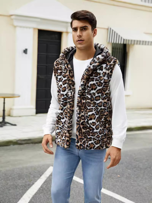 Moteriška striukė su gobtuvu iš dirbtinės kailio, be rankovių (Rudenis 2024, moteris, gobtuvas, be rankovių, dirbtinė kailio)