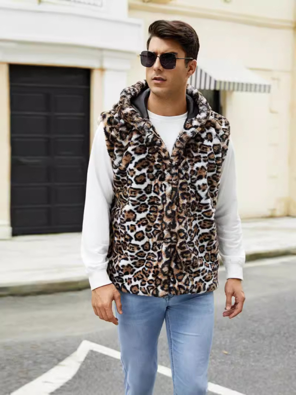 Moteriška striukė su gobtuvu iš dirbtinės kailio, be rankovių (Rudenis 2024, moteris, gobtuvas, be rankovių, dirbtinė kailio)