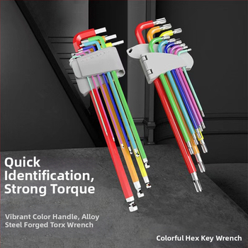 L-образен комплект топковидни шестограникови ключове, 9 части, Cr-V стомана, вътрешен шестогранник