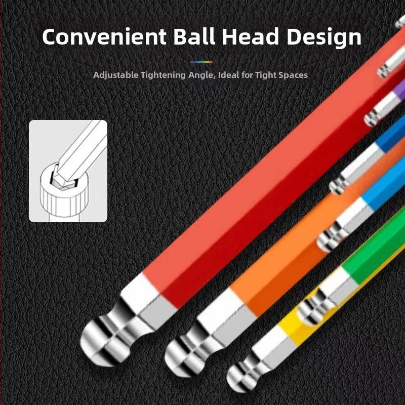 L-образен комплект топковидни шестограникови ключове, 9 части, Cr-V стомана, вътрешен шестогранник