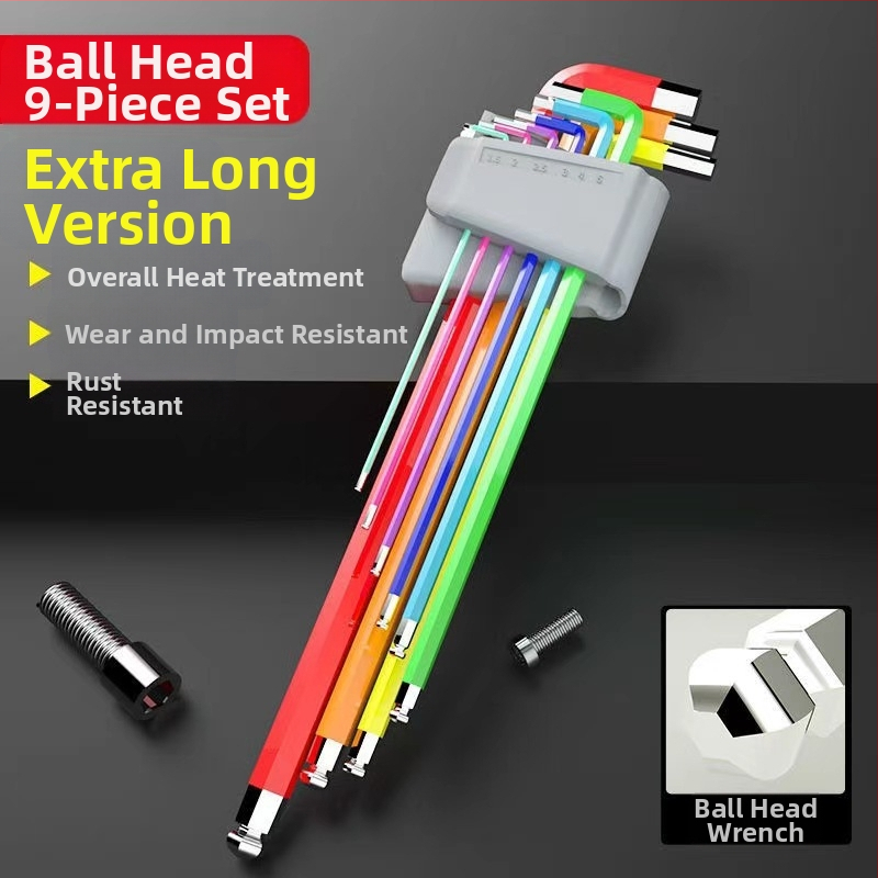 L-образен комплект топковидни шестограникови ключове, 9 части, Cr-V стомана, вътрешен шестогранник