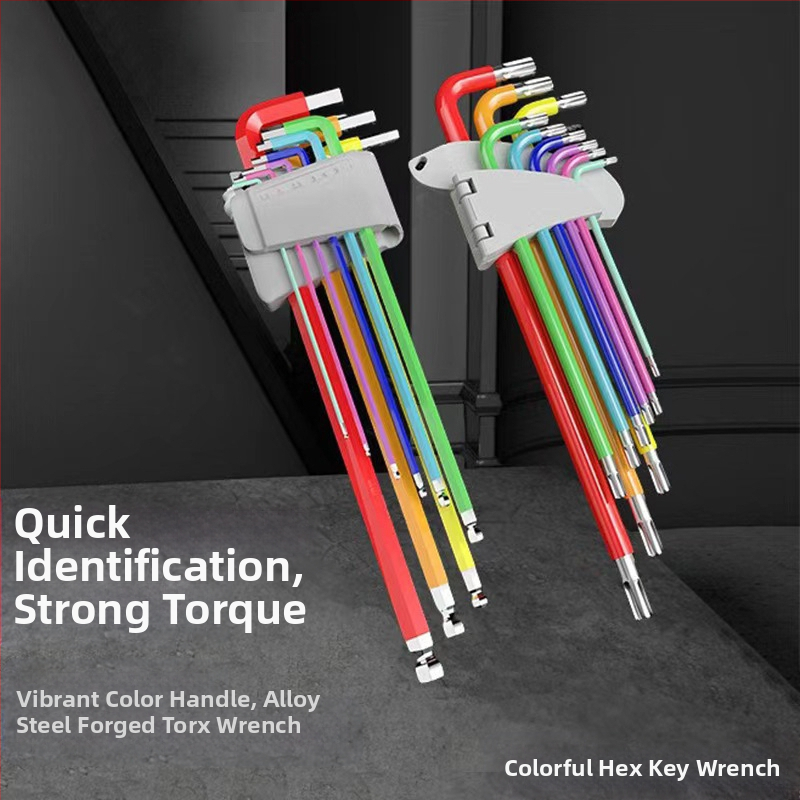 L-образен комплект топковидни шестограникови ключове, 9 части, Cr-V стомана, вътрешен шестогранник