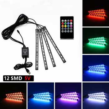 Auto iekšējā LED gaisma ar USB, daudzkrāsains apgaismojums, kāju zonai, mūzikas ritms, bezvadi, balss vadība — Modelis: Colorful ambient lights in the car; Jauda 3.6W; Spriegums 12V/5V; Strāva 1A; Materiāls PCB