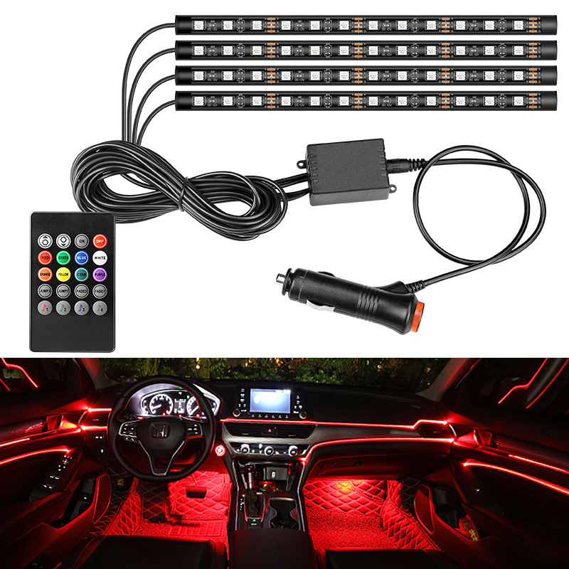 Auto iekšējā LED gaisma ar USB, daudzkrāsains apgaismojums, kāju zonai, mūzikas ritms, bezvadi, balss vadība — Modelis: Colorful ambient lights in the car; Jauda 3.6W; Spriegums 12V/5V; Strāva 1A; Materiāls PCB