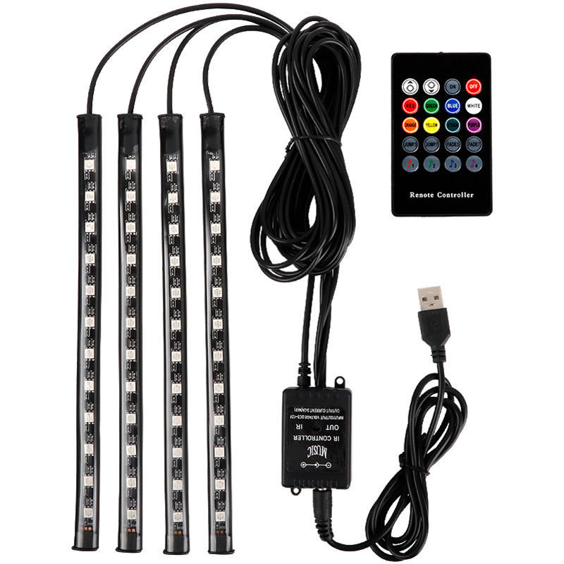 Auto iekšējā LED gaisma ar USB, daudzkrāsains apgaismojums, kāju zonai, mūzikas ritms, bezvadi, balss vadība — Modelis: Colorful ambient lights in the car; Jauda 3.6W; Spriegums 12V/5V; Strāva 1A; Materiāls PCB