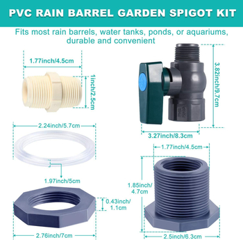 PVC krānu komplekts lietus tvertnei ar vārstu, dalītāju un šļūtenes adapteri