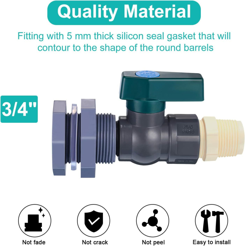 PVC krānu komplekts lietus tvertnei ar vārstu, dalītāju un šļūtenes adapteri