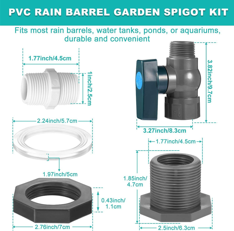 PVC krānu komplekts lietus tvertnei ar vārstu, dalītāju un šļūtenes adapteri