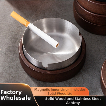 Κυκλικό τασάκι από ακακιά με ξύλινο καπάκι, μοντέρνο μινιμαλιστικό στυλ, κατάλληλο για οικιακή χρήση και επιχειρηματικά δώρα.