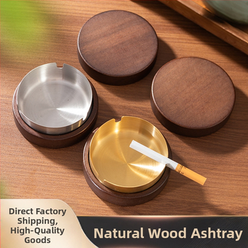 Κυκλικό τασάκι από ακακιά με ξύλινο καπάκι, μοντέρνο μινιμαλιστικό στυλ, κατάλληλο για οικιακή χρήση και επιχειρηματικά δώρα.