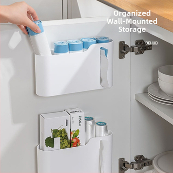 Κουζίνας τοίχου ράφι αποθήκευσης για φιλμ τροφίμων και σακούλες σκουπιδιών — πολυλειτουργικό, χωρίς εγκατάσταση, πλαστικό, μοντέρνο μινιμαλιστικό στυλ, 2024