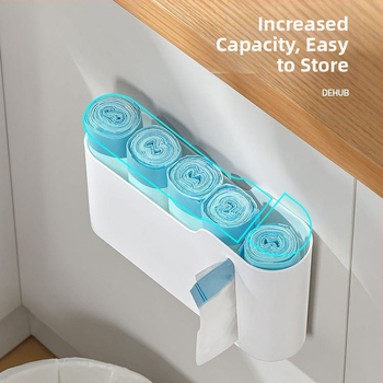 Κουζίνας τοίχου ράφι αποθήκευσης για φιλμ τροφίμων και σακούλες σκουπιδιών — πολυλειτουργικό, χωρίς εγκατάσταση, πλαστικό, μοντέρνο μινιμαλιστικό στυλ, 2024