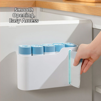 Κουζίνας τοίχου ράφι αποθήκευσης για φιλμ τροφίμων και σακούλες σκουπιδιών — πολυλειτουργικό, χωρίς εγκατάσταση, πλαστικό, μοντέρνο μινιμαλιστικό στυλ, 2024