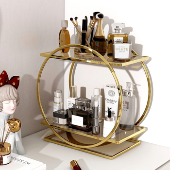Ράφι αποθήκευσης καλλυντικών για επιτραπέζιο, 2-επίπεδο από ανθρακούχο ατσάλι; πολυλειτουργικό, φορητό, ανθεκτικό στη σκόνη για μακιγιάζ και μπάνιο