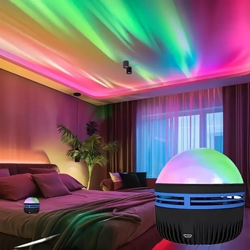 Νυχτερινό φως κομοδίνου με προβολή ουρανού γεμάτου αστέρια, υδάτινο μοτίβο και Aurora Borealis — τροφοδοσία USB με ενσωματωμένη μπαταρία και είσοδο DC; έλεγχος μέσω εφαρμογής; τηλεχειριστήριο; ήχος