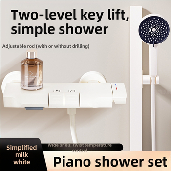 Vonios maišytuvas ir dušo komplektas su kvadratine dušo galvute, iš space aluminum, anodizuotas paviršius ir pastovios temperatūros funkcija.