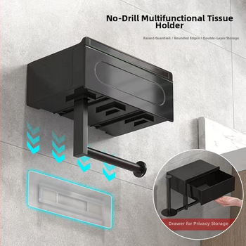 Vonios kambario popieriaus laikiklis ir saugojimo lentyną – nerūdijantis plienas + plastikas, dažyta paviršius, šiuolaikinis minimalistinis stilius