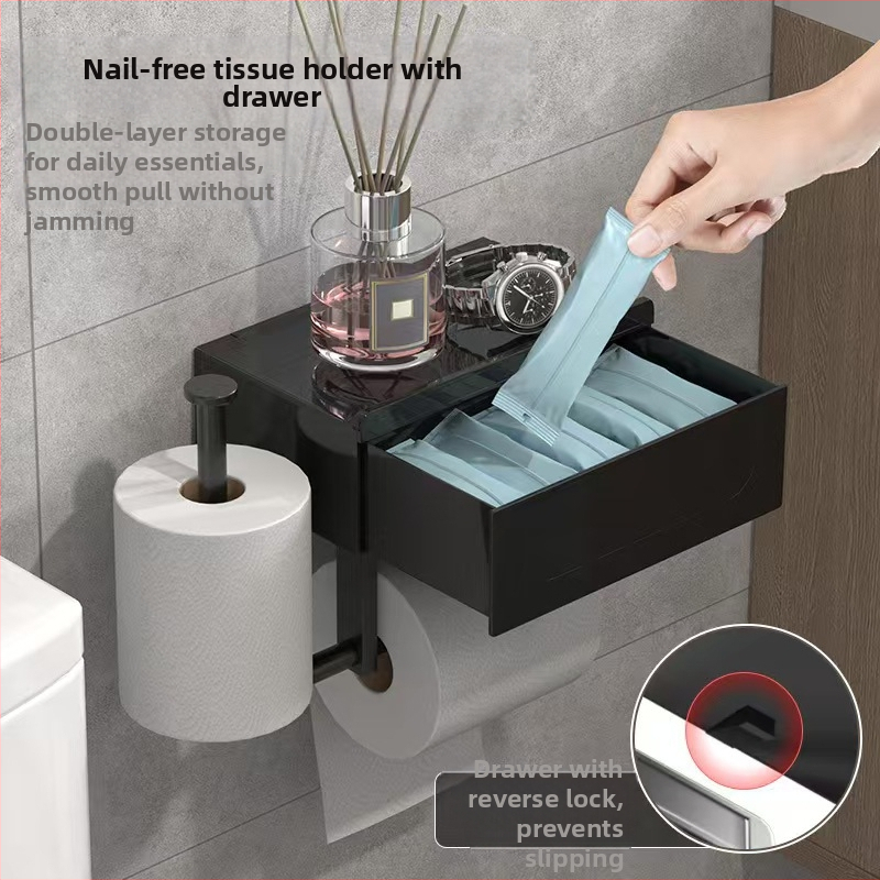 Vonios kambario popieriaus laikiklis ir saugojimo lentyną – nerūdijantis plienas + plastikas, dažyta paviršius, šiuolaikinis minimalistinis stilius