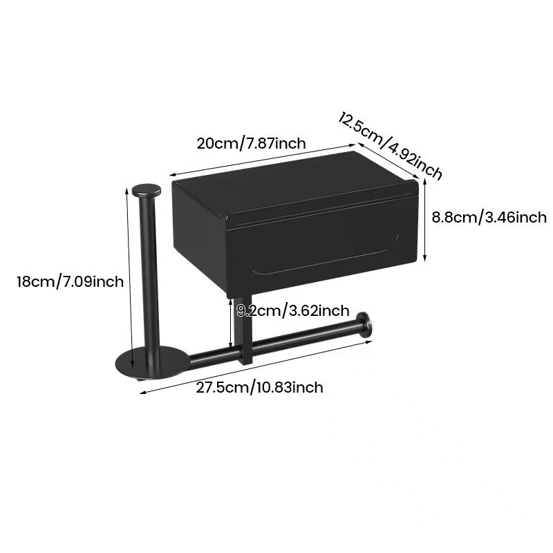 Vonios kambario popieriaus laikiklis ir saugojimo lentyną – nerūdijantis plienas + plastikas, dažyta paviršius, šiuolaikinis minimalistinis stilius