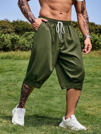 Ανδρικά σορτς σπορ με 3/4 μήκος, χαλαρή εφαρμογή, πολυεστερικό υφαντό ύφασμα, Κορεάτικο στυλ