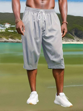 Ανδρικά σορτς σπορ με 3/4 μήκος, χαλαρή εφαρμογή, πολυεστερικό υφαντό ύφασμα, Κορεάτικο στυλ