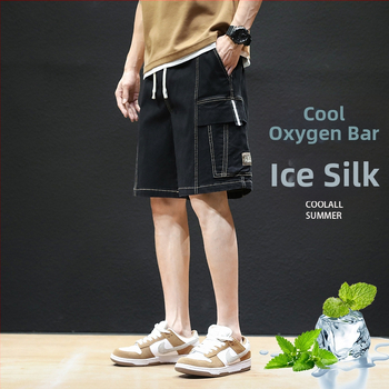 Ανδρικά τζιν σορτς, καλοκαίρι, χαλαρή γραμμή, μεσαία μέση, βαμβάκι