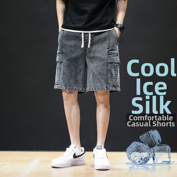 Ανδρικά τζιν σορτς, καλοκαίρι, χαλαρή γραμμή, μεσαία μέση, βαμβάκι
