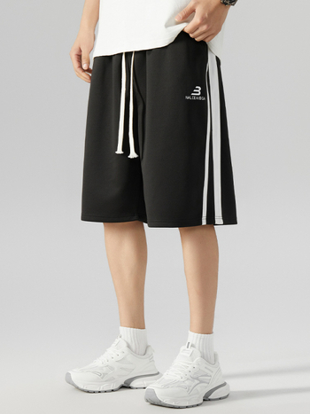 Ανδρικά σορτς από πολυεστέρα, χαλαρή εφαρμογή, μεσαία μέση, εκτύπωση με γράμματα