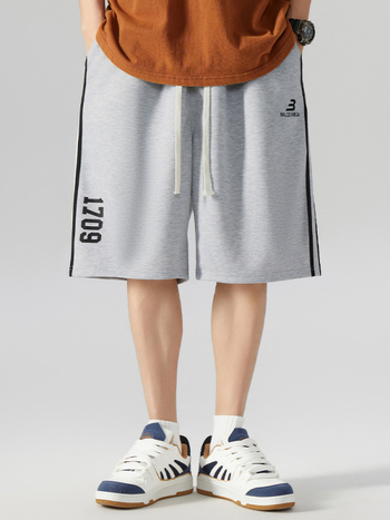 Ανδρικά σορτς από πολυεστέρα, χαλαρή εφαρμογή, μεσαία μέση, εκτύπωση με γράμματα