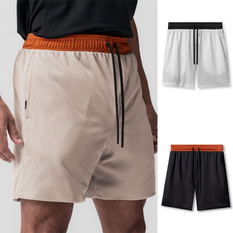 Мъжки мрежести спортни къси панталони за тренировки, средна талия, slim fit, бързосъхнещи, 90% полиестер