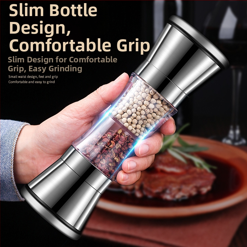 Gus 2-in-1 pipirų ir prieskonių malūnėlis, rankinis, dviejų galvučių, stiklinė talpa