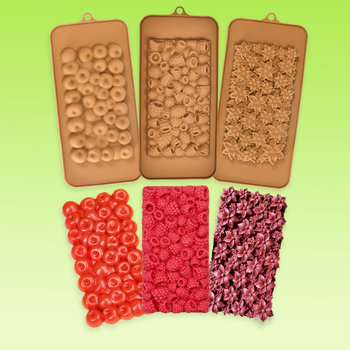 Φόρμα σιλικόνης για σοκολάτα και φοντάν με σχέδιο λουλουδιών και συσσώρευση σμέουρων; ορθογώνιο σχήμα; συσκευασία σε αυτοκόλλητη σακούλα.