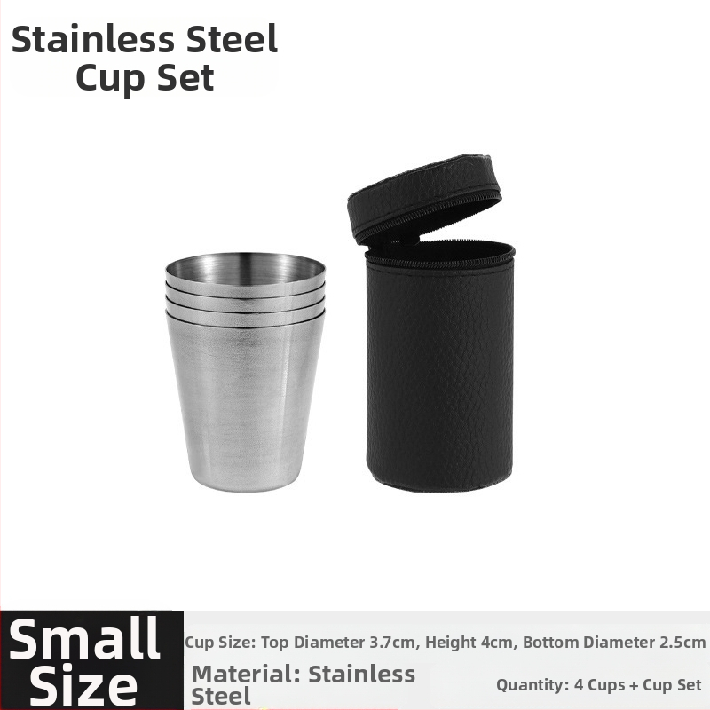 Nerūdijančio plieno spiritinių taurių rinkinys, 4 vnt, talpa 101-200 ml, odinis įpakavimas, pritaikytas logotipas