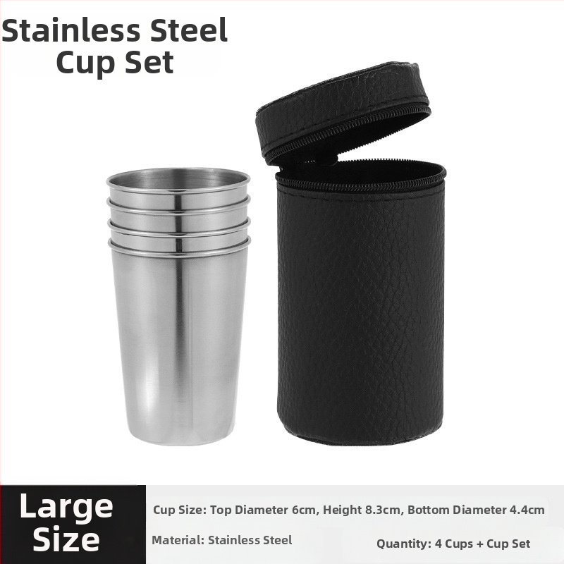 Nerūdijančio plieno spiritinių taurių rinkinys, 4 vnt, talpa 101-200 ml, odinis įpakavimas, pritaikytas logotipas