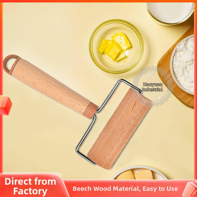 Ąžu medienos tešlos ritinimo volas – rankinis, skirtas tešlos lakštams, šiuolaikiško minimalistinio stiliaus