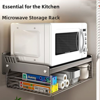 Sieninis mikrobangų orkaitės laikiklis – be gręžimo, iš anglies plieno, sieninis montavimas, šiuolaikiškas minimalistinis stilius